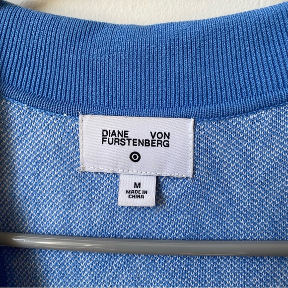 Diane von Furstenberg Collared Midi Wrap Dress | Blue & White | Size M - Picture 3 of 9